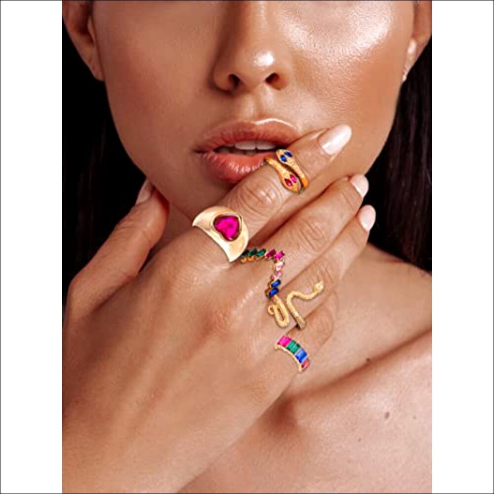 Adjustable Stackable Rings Set Star Moon Heart Bo… - image 6